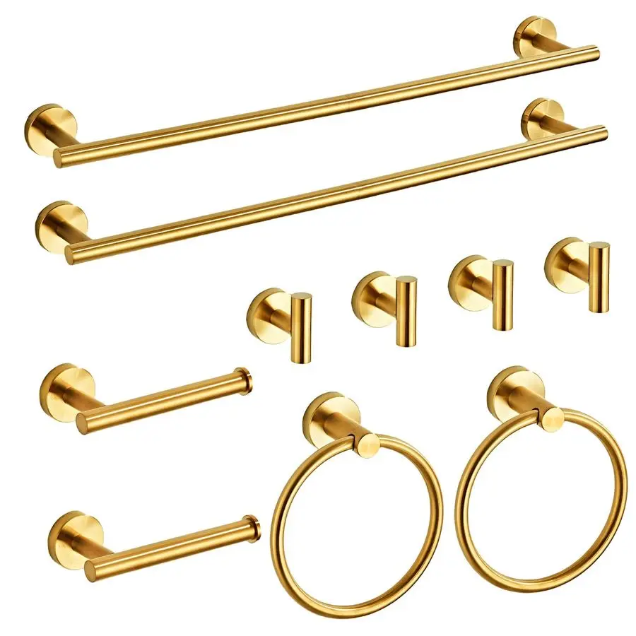 

Gold Bathroom Hardware Set 10 Piece with Towel Racks for Bathroom, SUS304 Stainless Steel Bath Towel Bar Set, 24 Inch Wall Mount