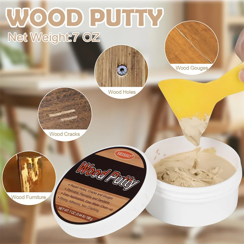 SEISSO Golden Oak Wood Putty Paintable Waterproof Stainable Wood Filler for Outdoor Furniture Repair Table Cabinet Floor Door