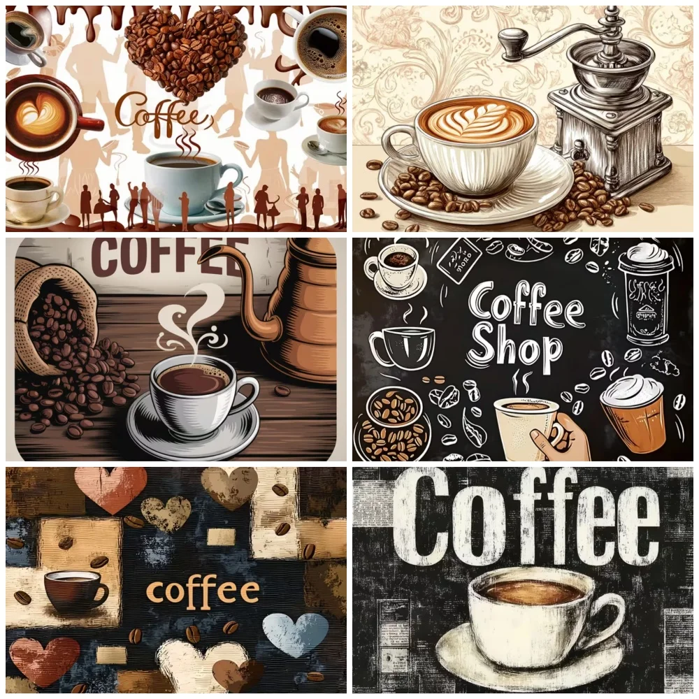 

Coffee Retro Birthday Party Decoration Backdrop Relaxed Brunch Tea Coffee Beans Croissant Background Supplies Photography Props