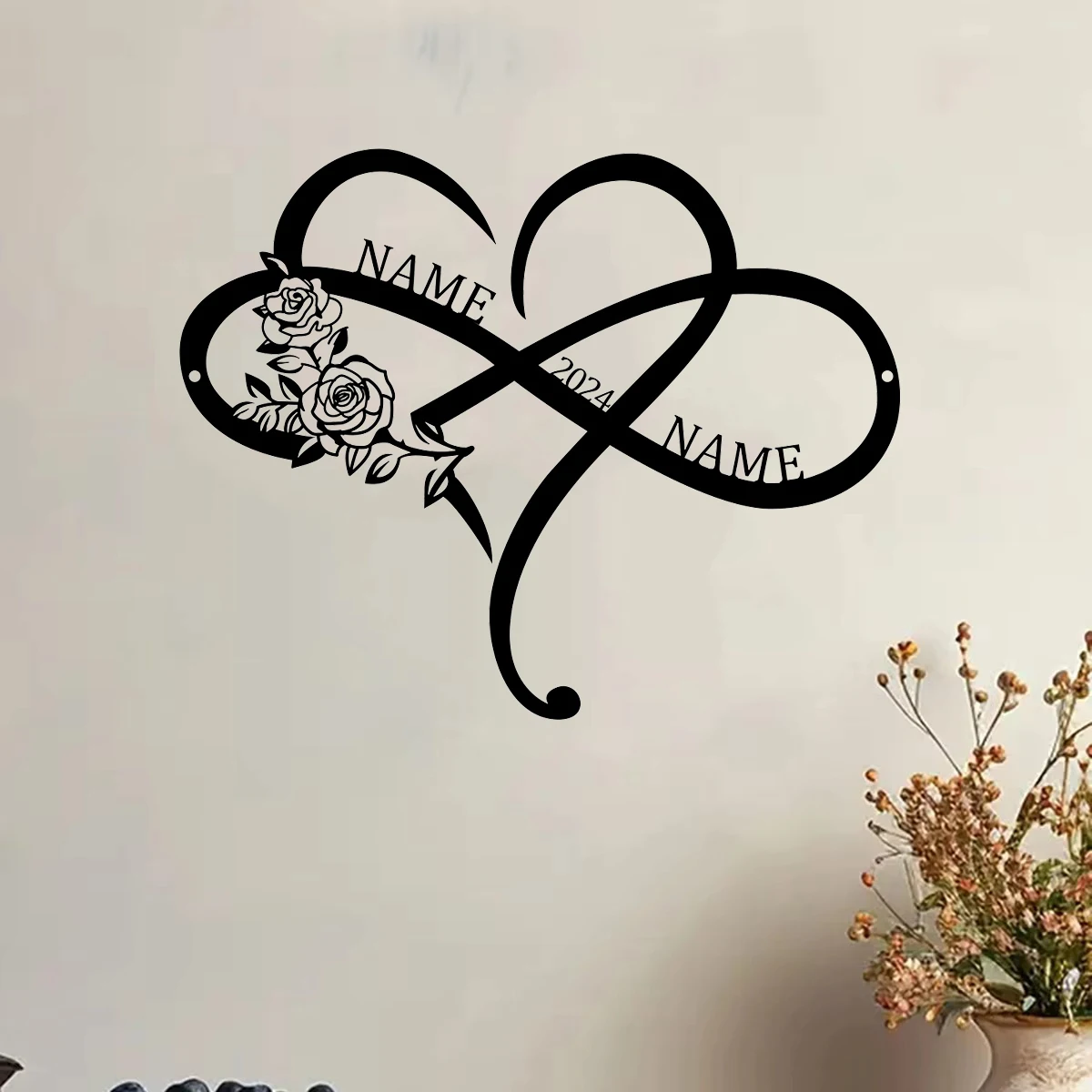 1PC Custom Family Infinity Heart Black Heart Metal Wall Decor Lover Name Wall Decor Sign Plaque Bedroom Ornament Hanging Wall