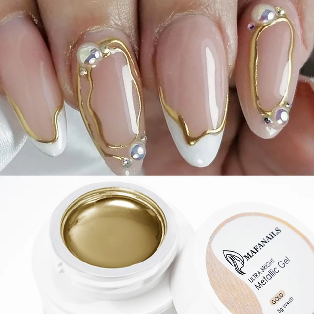1Box Metallic Gel Gold Mirror Effect Gel Nail Polish French Nail Art Line/Flower Painting Gel Glitter UV Gel Nail Soak Off # 8YQW