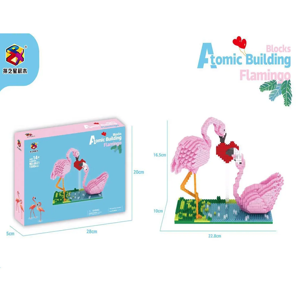 PZX Mini Blocks Cute Pig Building Toy Animal Auction Figures love flamingo Micro Bricks Brinquedo for Girl Gift Valentine 6619