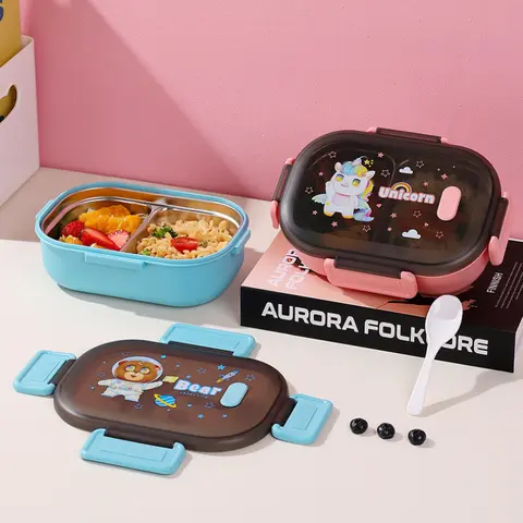 Lunch Box 900ML Stainless Steel Sealed Bento Box Kids School Office Picnic Cute Portable Food Container High Capacity Tableware