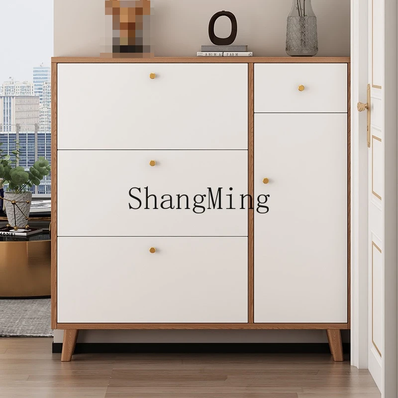 SM solid wood ultra-thin shoe cabinet household door entry tipping bucket small apartment entrance cabinet integrated