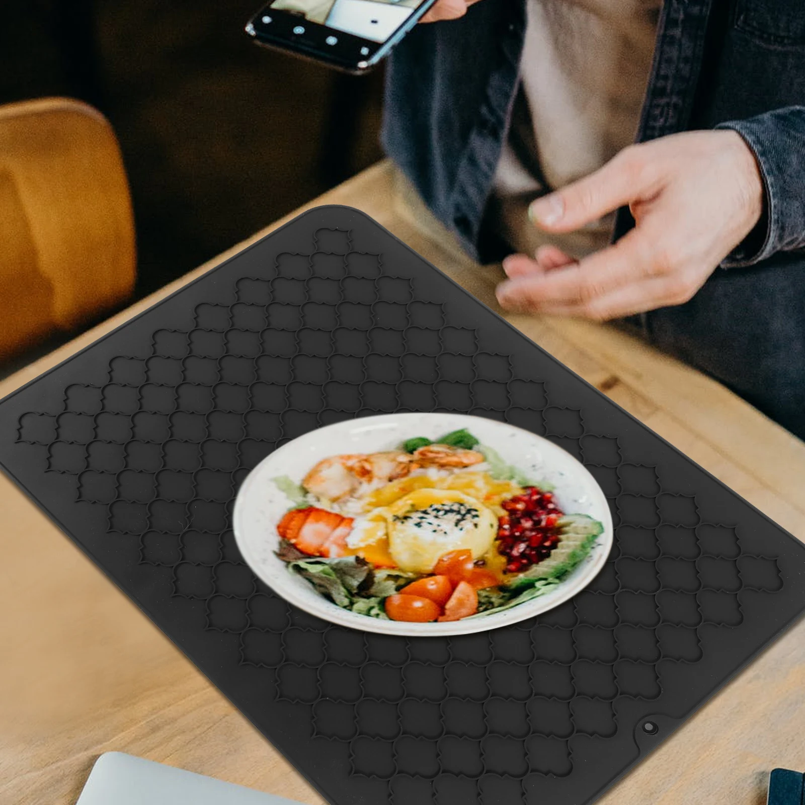 

Silicone Dish Drying Mat Heat Resistant Non-Skid Kitchen Counter Cushion Compact Absorbent Tabletop Protector Dishwasher Safe