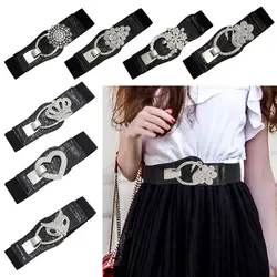 Women Ladies Crystal Swan Wide Women Black Cinch Waist Belt Elastic Stretch Gift