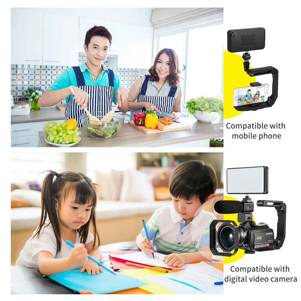 

1 pc Camera Stabilizer Holder U-Shaped Foldable Dslr Camcorder Stabilizer Mobile Phone Rack With Microphone Led Mount Black