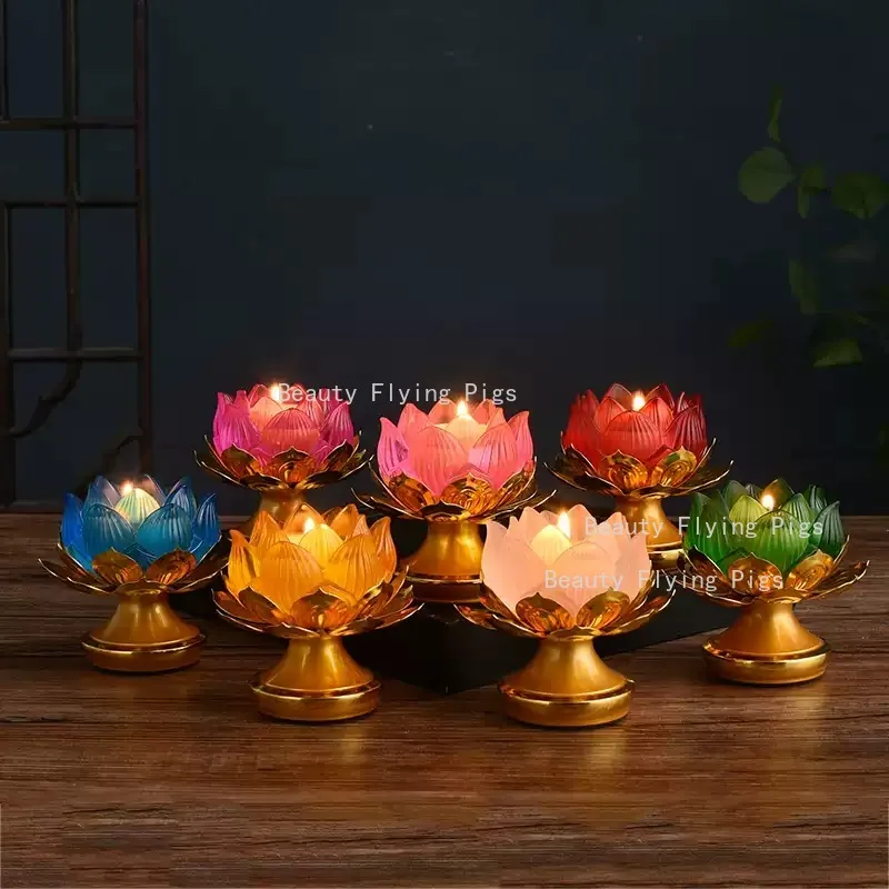 Glass Lotus Candlestick Buddha Hall Candlestick Sacrificial Candle Holder Home Decoration Chinese Candle Holder Oil Lamp Holders