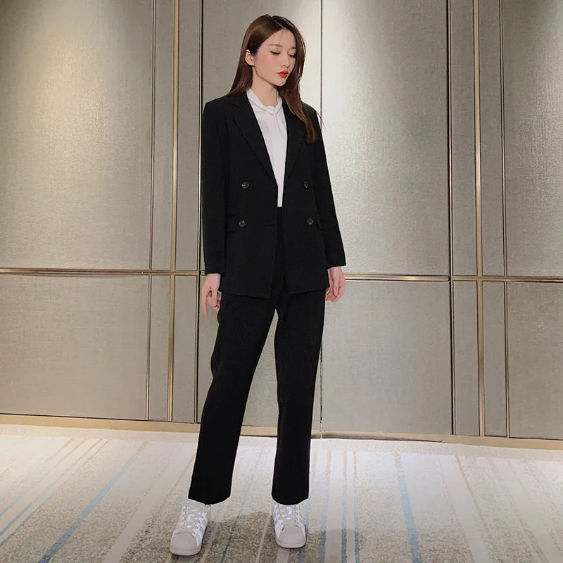 2022 Spring Autumn Women Two Pieces Blazer Pants Set Korean Graceful Office Lady White Suit Coat+High Waist Trouser OL Outfits