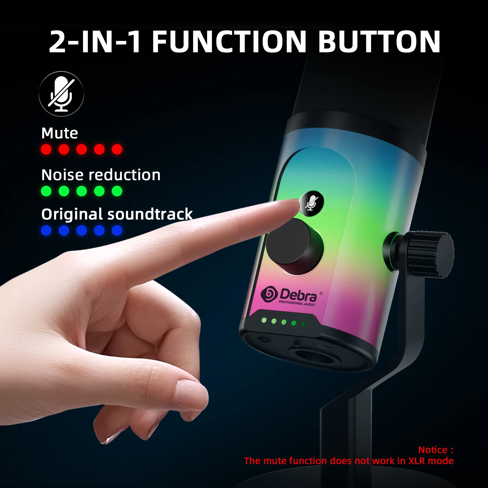 Profesjonalny mikrofon dynamiczny USB XLR z oświetleniem RGB, 3 tryby nagrywania, mikrofon pojemnościowy kardioidalny do streamingu i nagrywania podcastów.