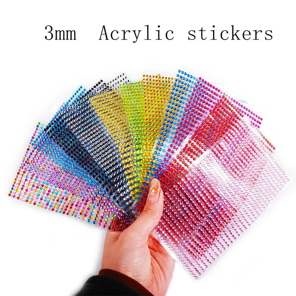 3mm 4mm selbst klebende Gesicht Kristall Strass Aufkleber Handy Auto Kunst Handwerk Aufkleber Scrap booking bling Acryl DIY Aufkleber