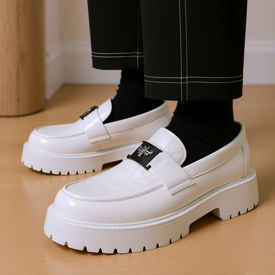 2025 الرجال جولة تو سميكة سوليد ضوء أحذية من الجلد الفاخرة المتسكعون عدم الانزلاق الراحة موضة الأعمال مكتب فستان رسمي الأحذية