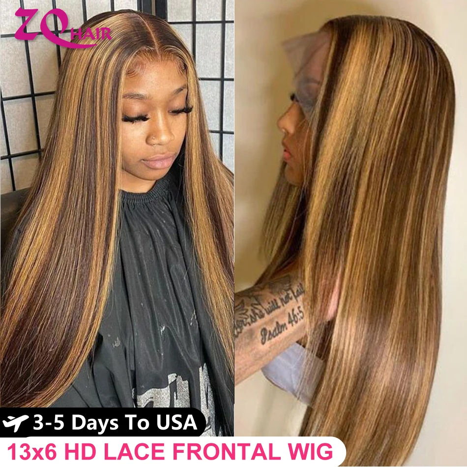 Highlight Wig Human Hair Wigs Bone Straight 13x6 HD Lace Frontal Wigs 100% Human Hair Ombre Honey Blonde 13x4 HD Lace Front Wig