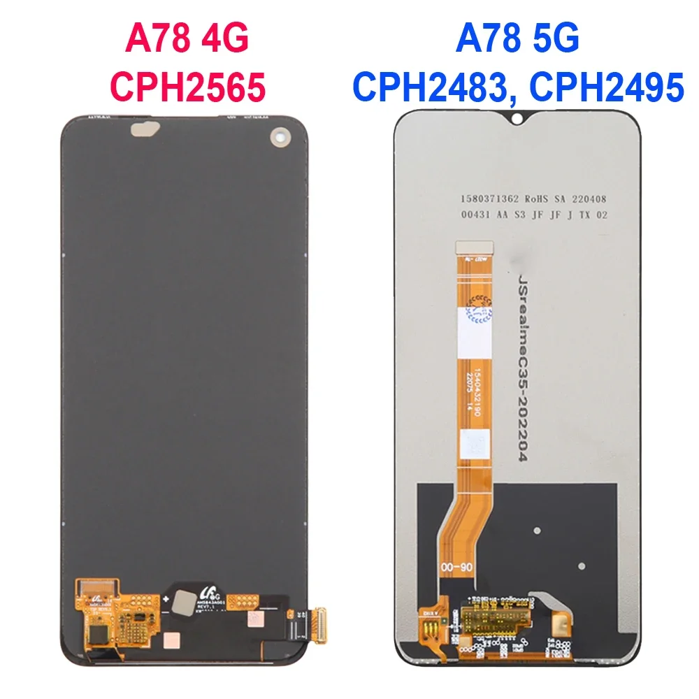 AMOLED For Oppo A78 4G CPH2565 LCD Display Touch Screen Digitizer Assembly For Oppo A78 5G CPH2483 CPH2495 Display