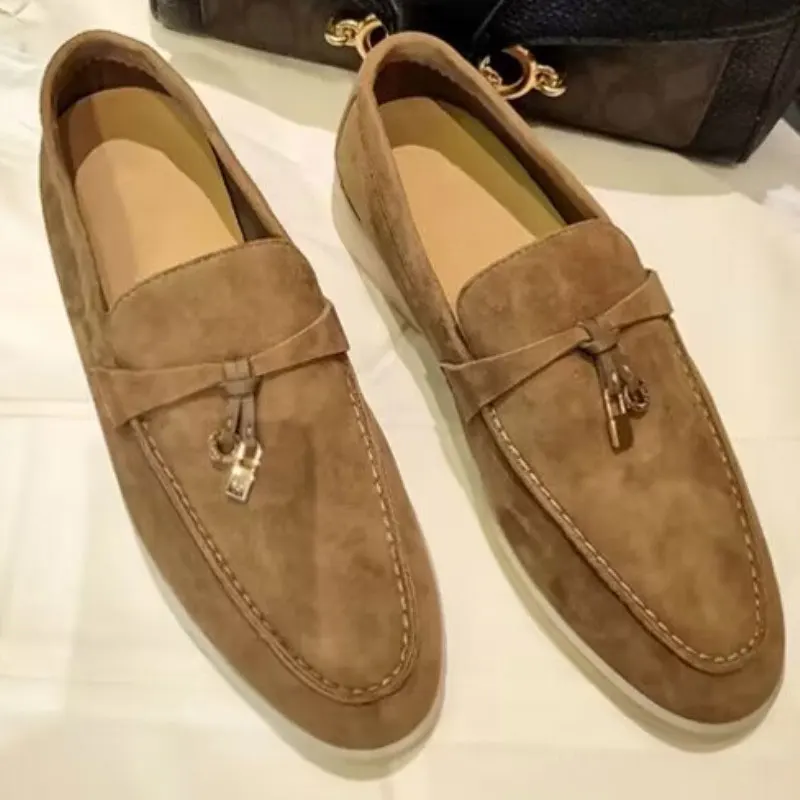 Mocassins de couro genuíno para mulheres, sapatos preguiçosos casuais, fundo plano, fivela de bloqueio, sapatos simples, sapatos centavo estilo britânico, sapatos de vela