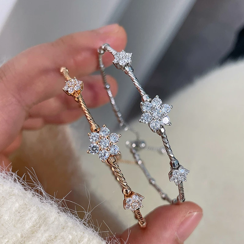 925 Silver Shiny Sunflower Zircon Elasticity Bracelets For Women Girls Sweet Flowers Star Jewelry Party Aesthetic Accessories