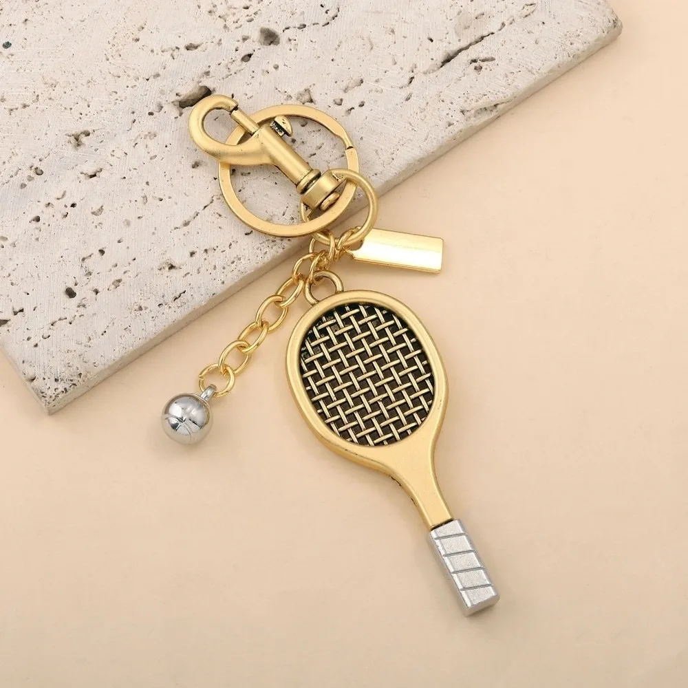 Mini Tennis Racket Keychain Alloy Sports Style Beaded Bag Charm Tennis Racket Shape Car Keychain Gifts for Tennis Players