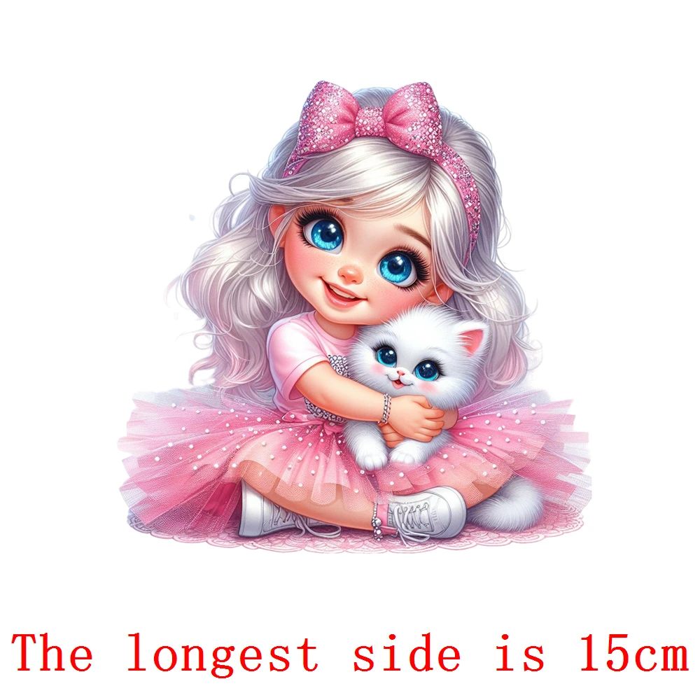 15cm Cute Pink Princess Girl Iron On Heat Transfer Sticker For Clothes Pinted Vinyl Thermal Appliques Washable T-Shirt Decal