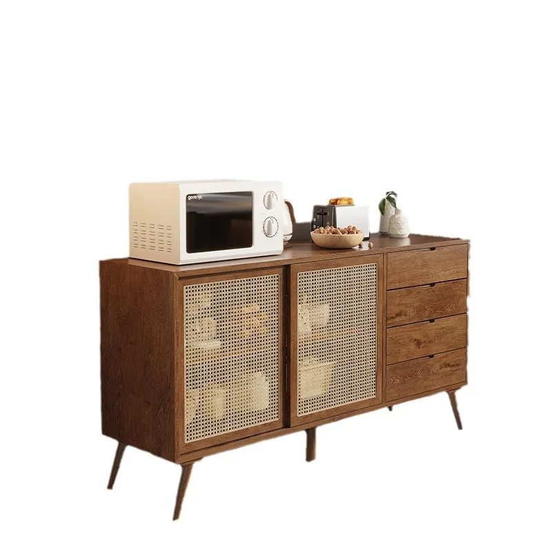 

Nordic simple solid wood dining side cabinet Japanese log living room home locker tea cabinet rattan bedroom storage cabinet