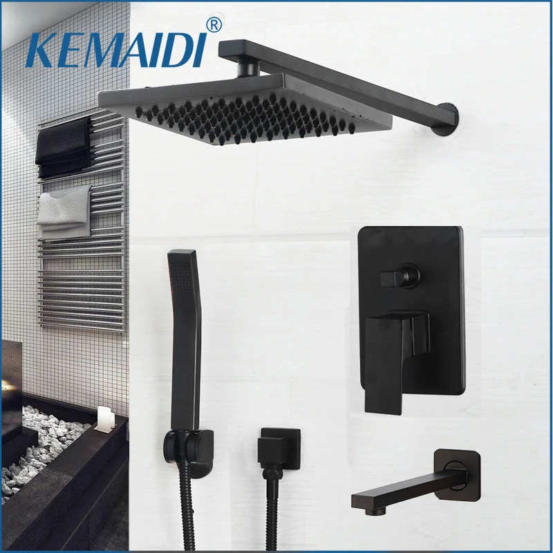 

KEMAIDI Matte Black Shower Faucets Set Rain Concealed Bathtub Shower System Wall Mount Bathtub Shower Mixer Shower Combo Set