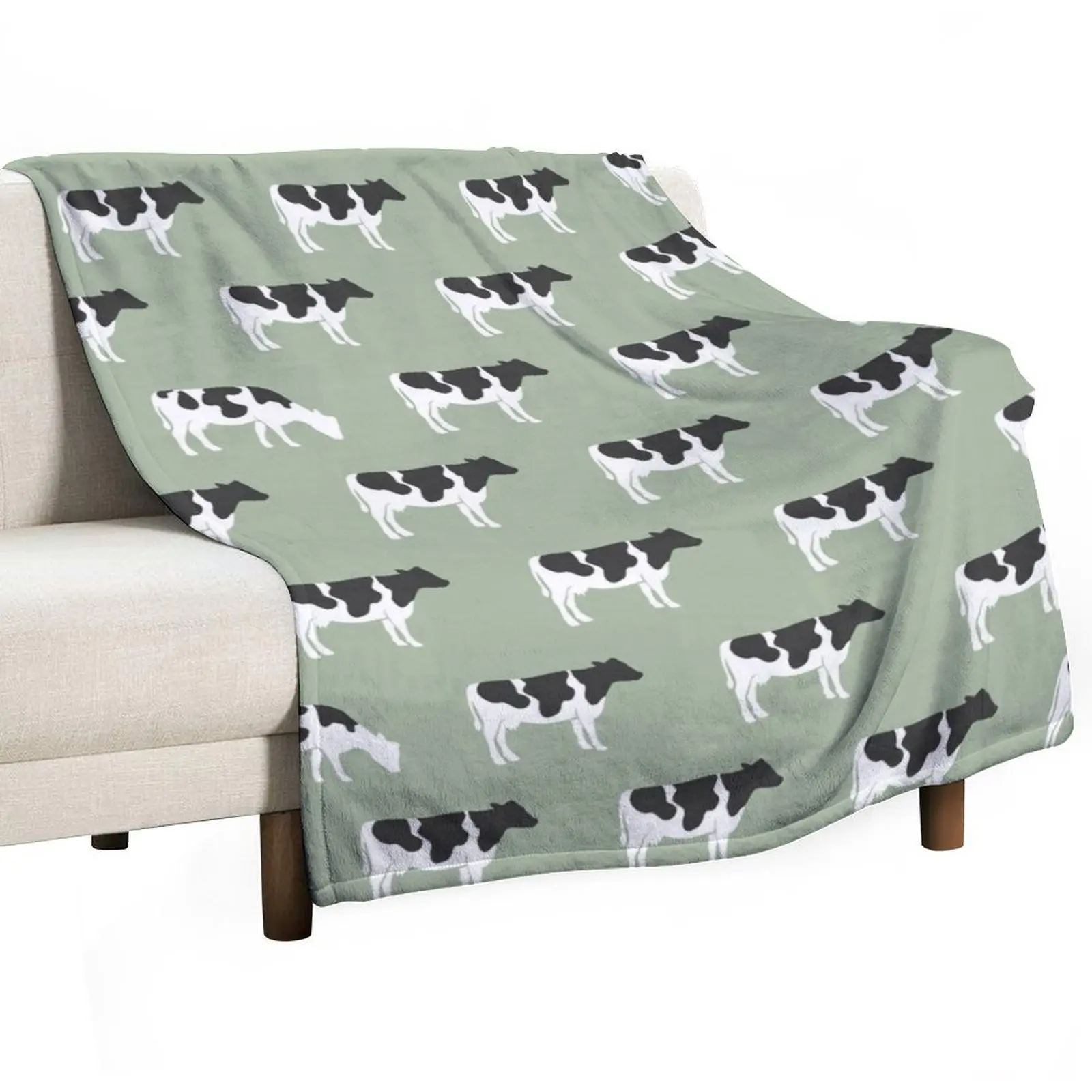 

Cows - farm - dairy cows on sage Throw Blanket Single Luxury Designer Bed covers anime Blankets