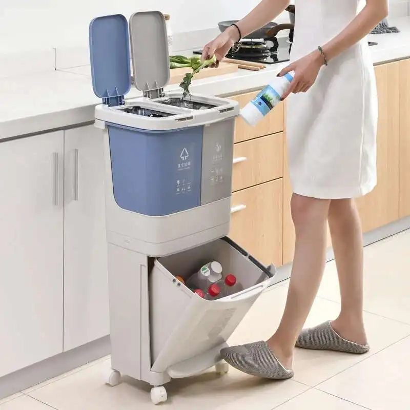 

Kitchen Wheel Trash Can Original Recycling Compartment Plastic Trash Can Sink Sorting Rectangle Cubo De Basura Kitchen Items