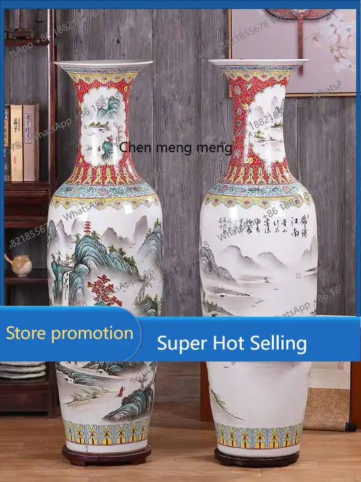 مزهرية كبيرة من سيراميك هرتزك جينغدتشن بطول 1 متر من الأرض إلى السقف لتزيين غرفة المعيشة في الفيلا المنزلية على الطراز الصيني الجديد