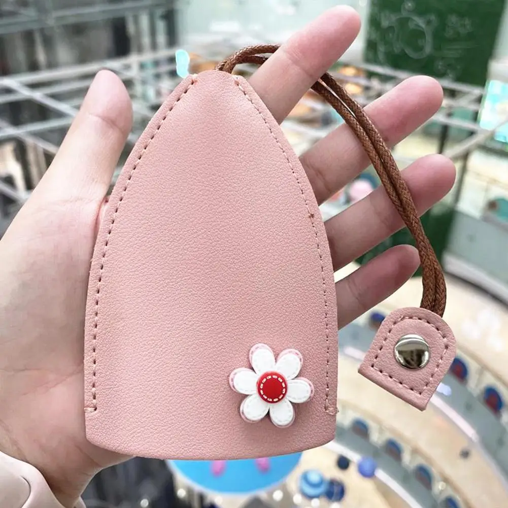 Kawaii Koki funda extraíble para llaves, soporte de cuero para llaves, lazo de flores encantador, bolso para llaves, billetera de bolsillo, llavero