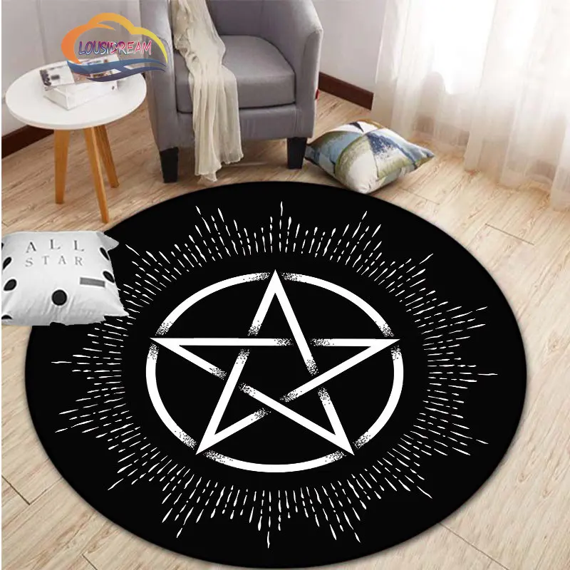 

Tree of Life Pentagram Round Carpets Wiccan Mat Vintage Mandala Carpet Rug Yoga Bedside floor mat for bedroom