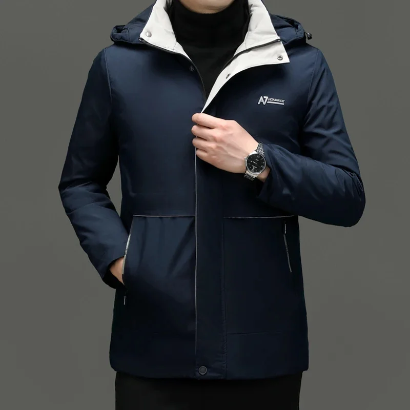 

2024 New Warm Winter Fashion Brand Casual Hooded Parka Men Jacket Windbreaker Outerwear Coats Korean Mens Clothes