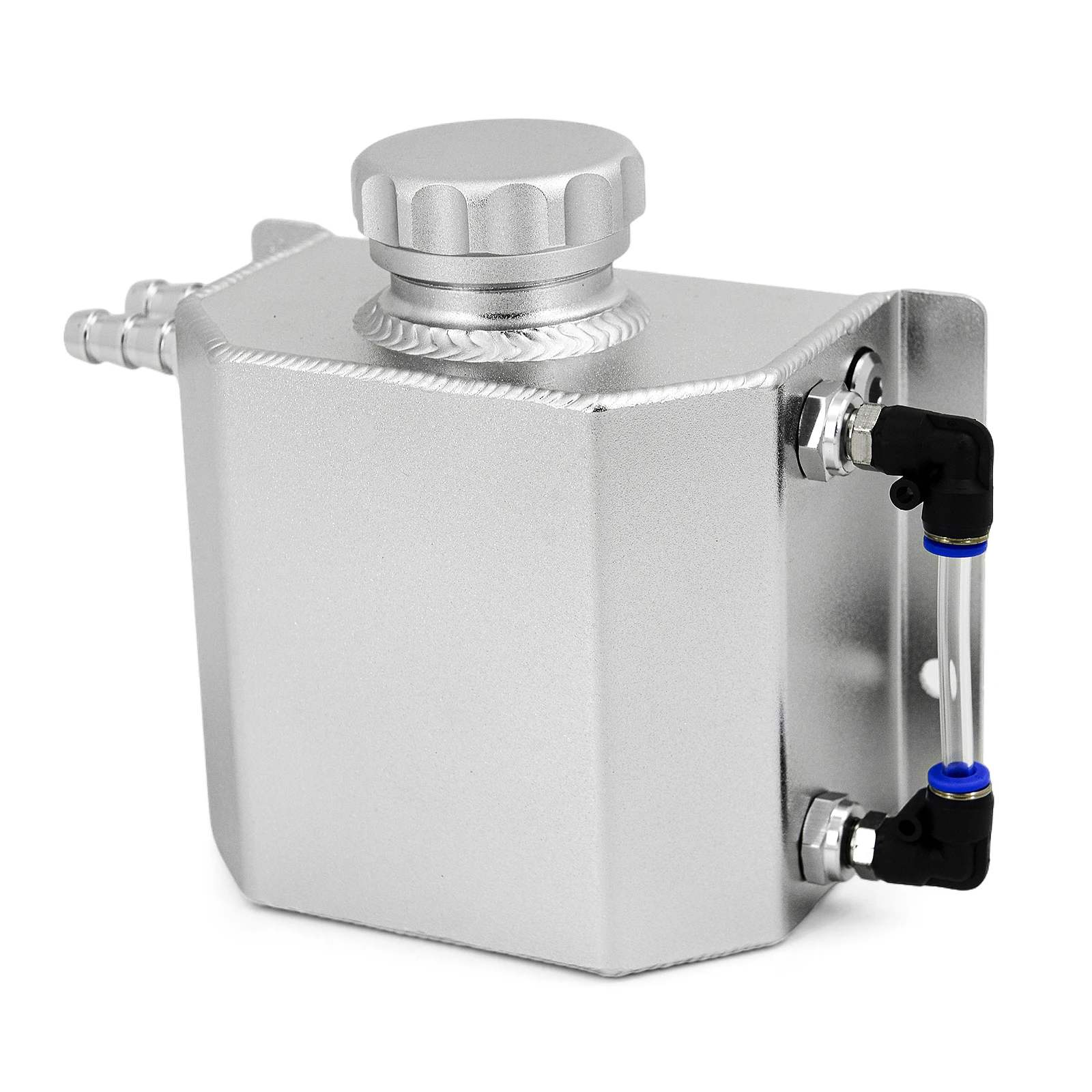 Universal 1L Aluminum Silver Black Oil Catch Can Reservoir Tank With Drain Plug Breather Oil Tank Fuel Tank