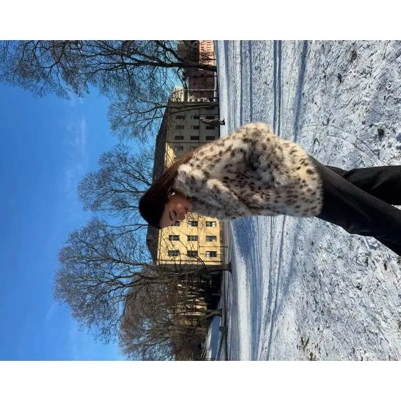 Fashionable Young and Trendy Top for Women Cross-border Faux Fur Leopard Print Plush Coat, High-end Overcoat, Retro, Individual,