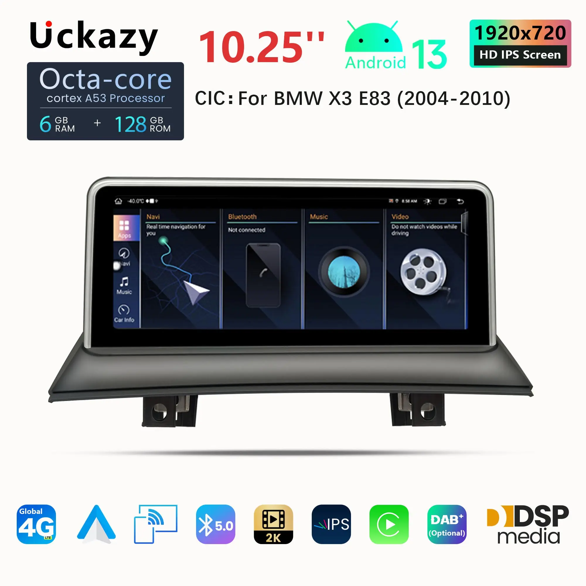 Uckazy 8 Core 2 din Android 13 Car Multimedia Player For BMW X3 E83 Radio 2004-2012 Video Navigation GPS Head Unit Audio DSP