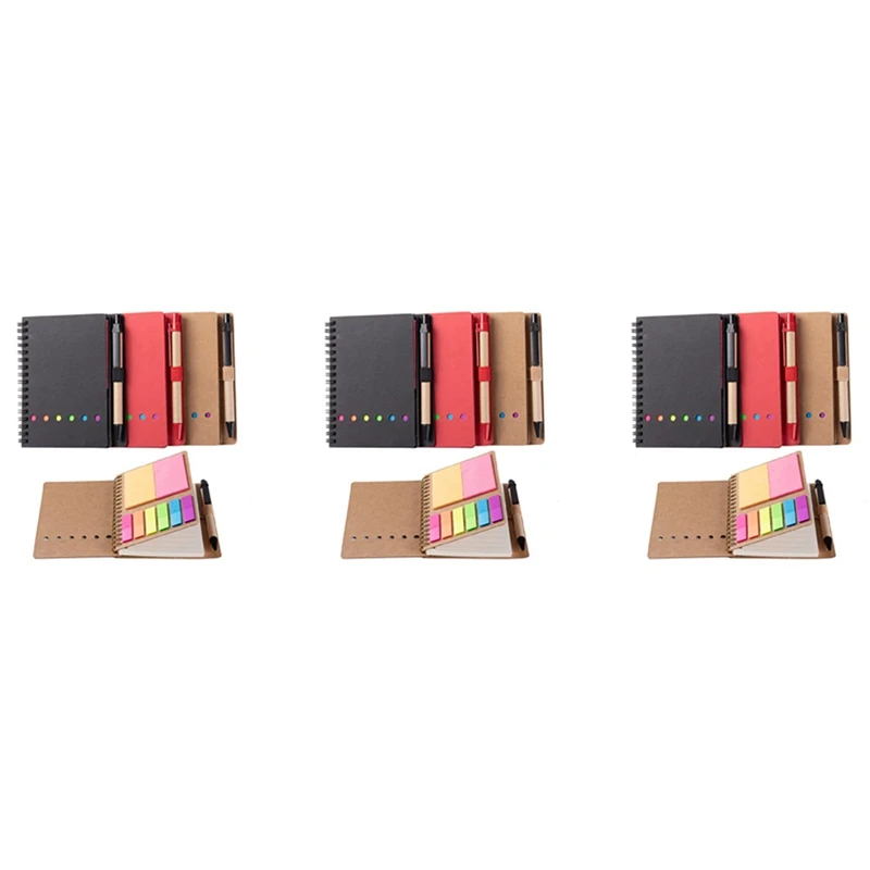 9 Packs Spiral Notebook Steno Pads Lined Notepad With Pen In Holder, Sticky Notes, Page Marker Colored Index Tabs Flags