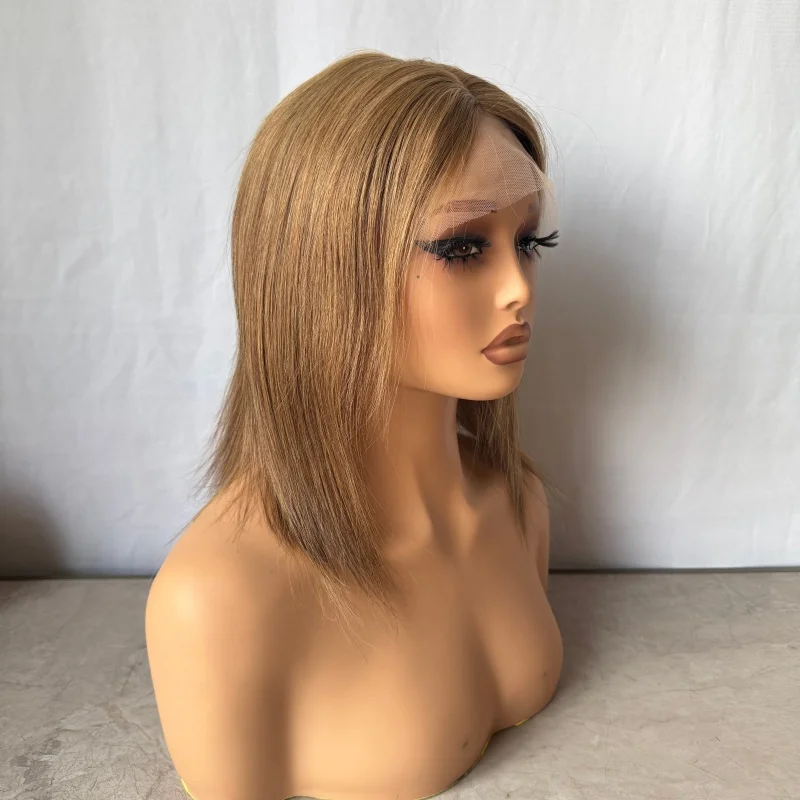 باروكات طبيعية 100% شعر مستعار أشقر عسلي شعر بشري # 27 بوب شعر مستعار شعر الإنسان غلويليس شفاف 13x1 T جزء الدانتيل الباروكات للنساء