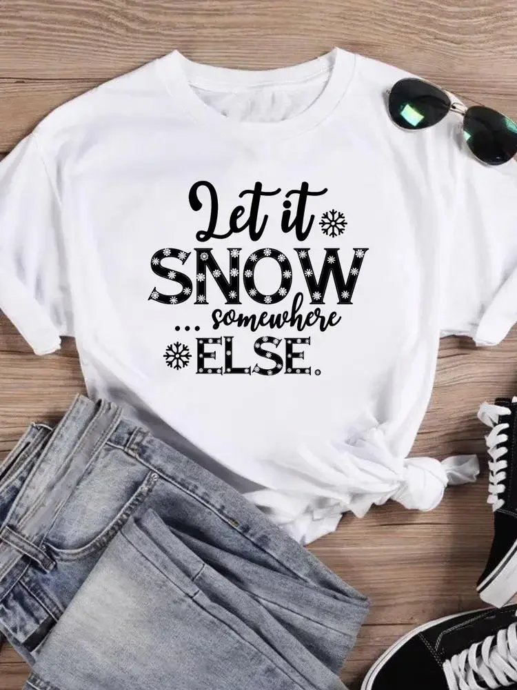 Print T Top Merry Christmas New Year Graphic Tee Women Holiday Snowflake Letter Trend Shirt Clothing Fashion Female T-shirts