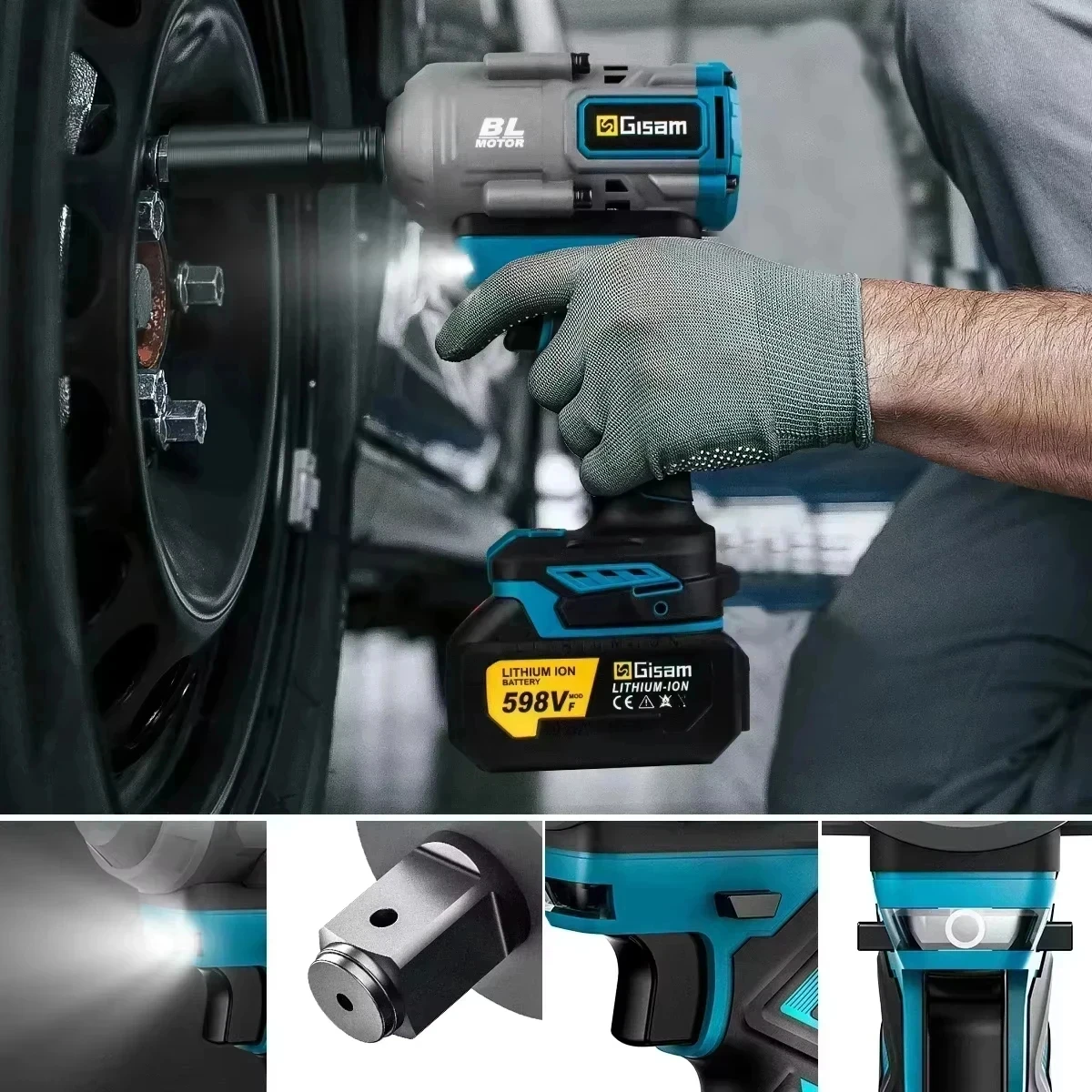 Gisam 2000N.M 브러시리스 전기 렌치 1/2 인치 임팩트 렌치 Makita 18V 배터리 핀용 무선 스크루 드라이버 렌치 전동 공구