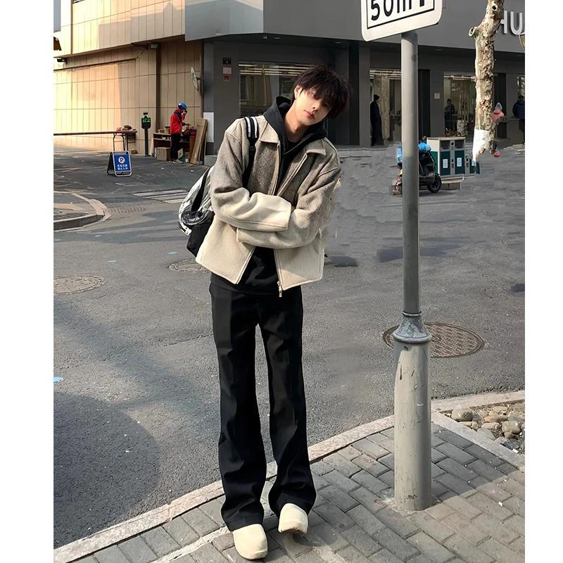 

Black Vibe Style Men's Long Slim Fit Casual Pants American Drapey Straight Leg Jeans Youth Popular Spring Summer Fashion