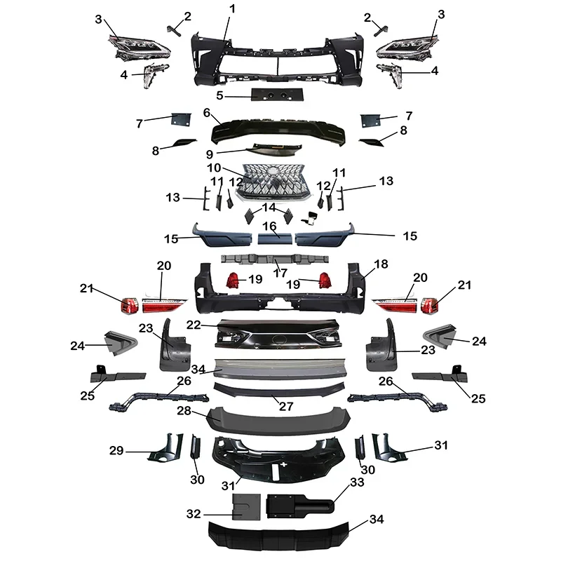 body kit For Lexus lx570 2008-2015 upgrade to 2020 model old to new include front and rear bumpers ,head lamp