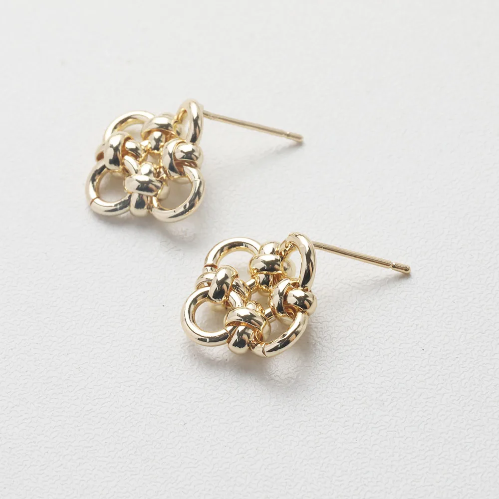 4PCS Dainty Flower Ear Studs Earrings for Jewelry Making Findings DIY Hand Made Brass 14k Gold Plated 16*17mm Accessories