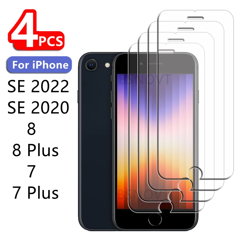 Protecteur d'écran pour iPhone SE 2022, 2022, 7, 8 Plus, 2020, verre 9H HD transparent, 4/3/2/1 pièces