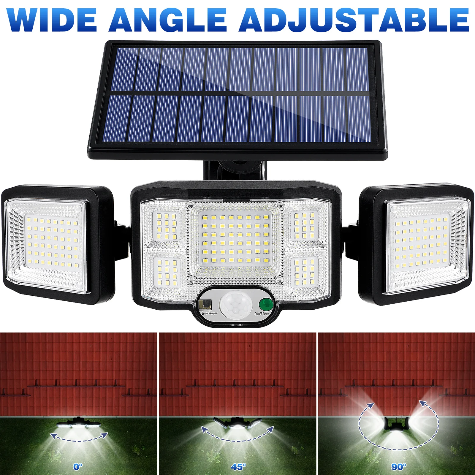 

Solar Light 192 LED Motion Sensor Outdoor Garden Yard Fence Wall Light Wide Angle Three-Head Remote Control Solar Lights