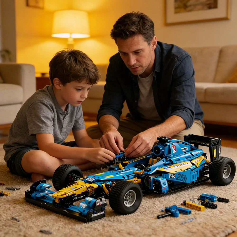 

Набор технических строительных блоков DIY: Статическая модель гоночного суперкара 1:8, светло-голубой, из кирпичиков MOC, игрушки для детей, подарок на день рождения для мальчиков