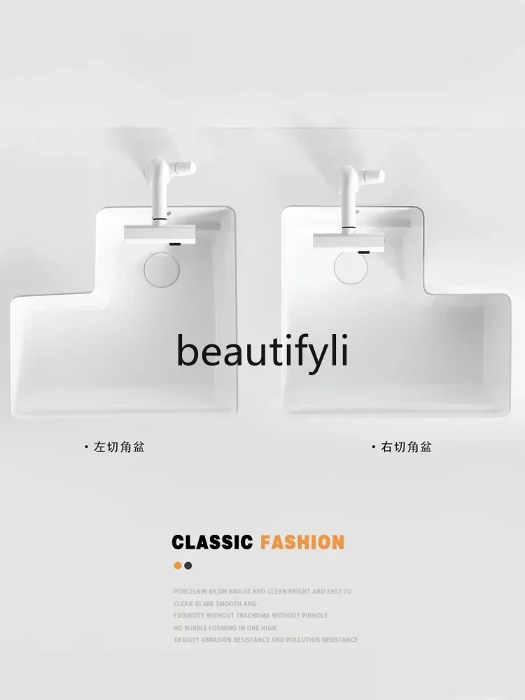 

Balcony Corner Cut Ceramic Undercounter Basin Wall Corner Special-shaped Washbasin Household Deepening Washbasin Washbasin Sink