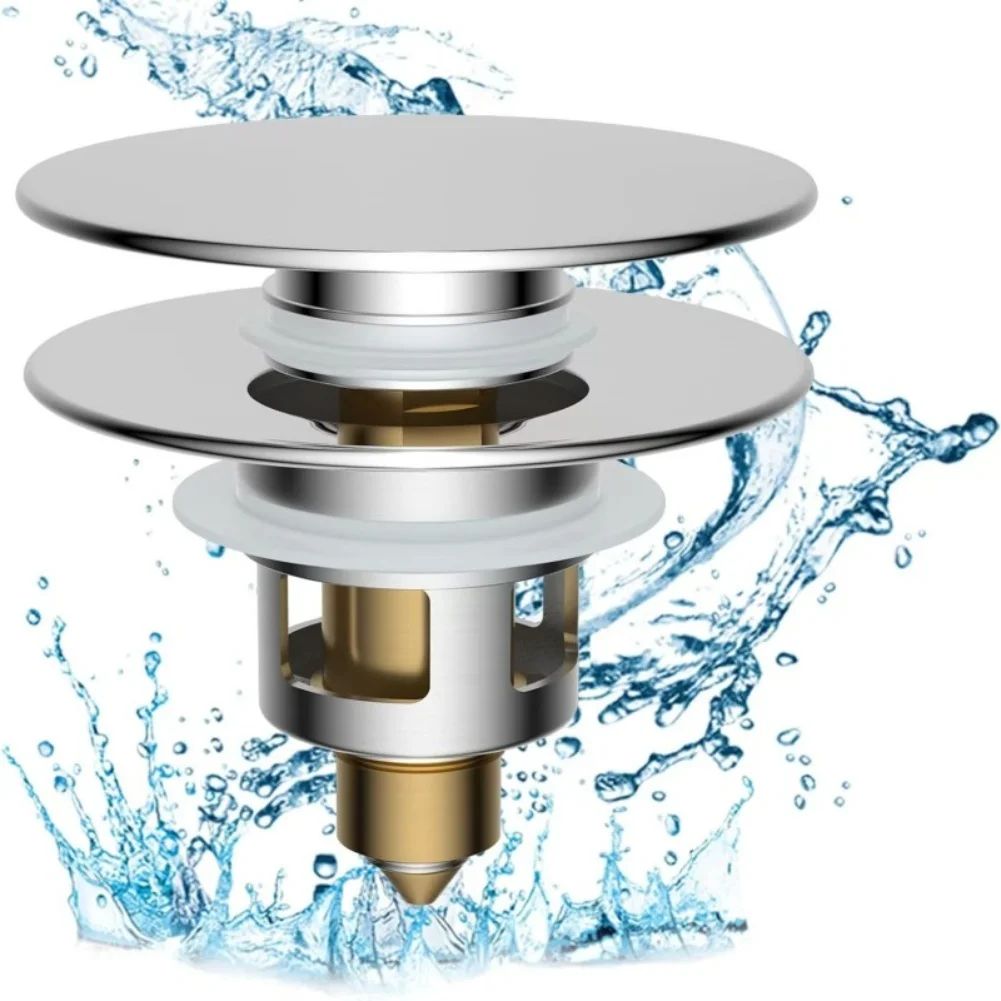 Easy Install Up Drain Valve 2546mm Sink Stopper Rust Resistant Zinc Alloy Brass with Push Button and Built In Filter