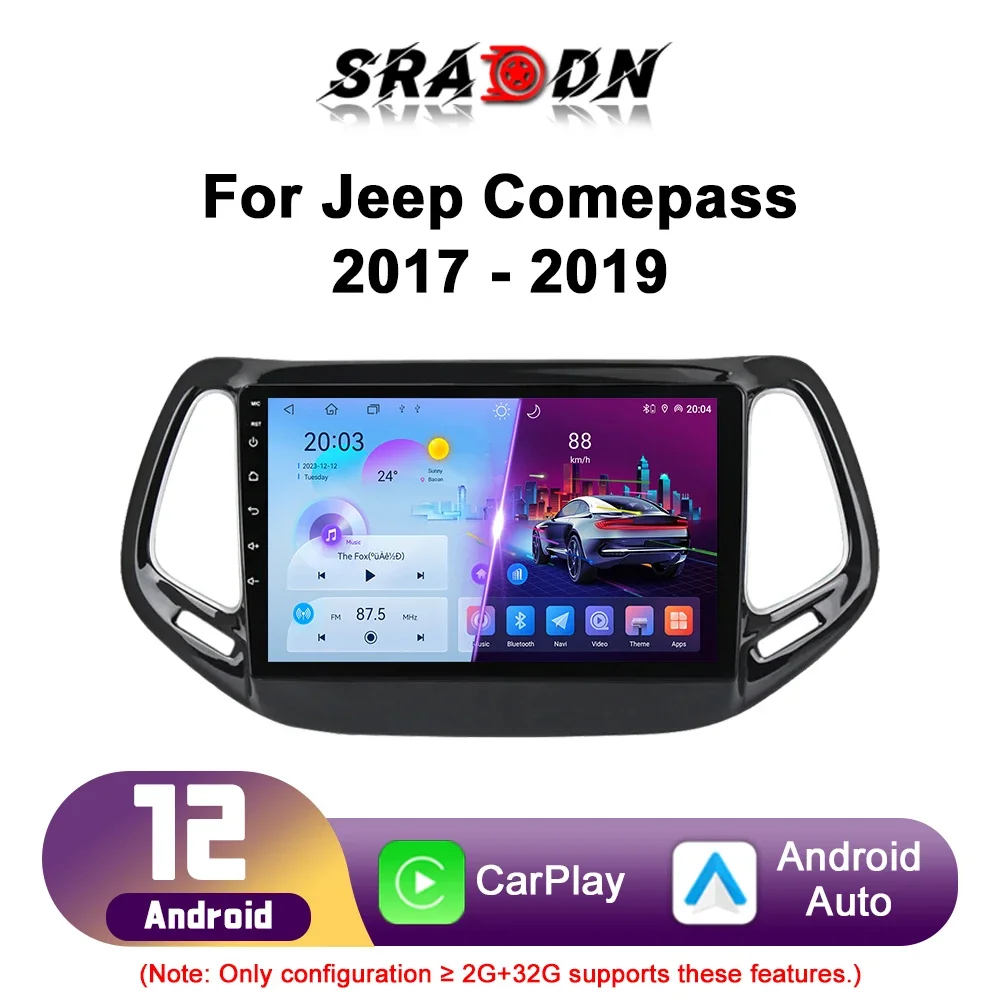 For Jeep Compass 2 MP 2017 2018 2019 Car Radio Android Automotive Multimedia Player GPS Navigation CarPlay Screen Auto Stereo