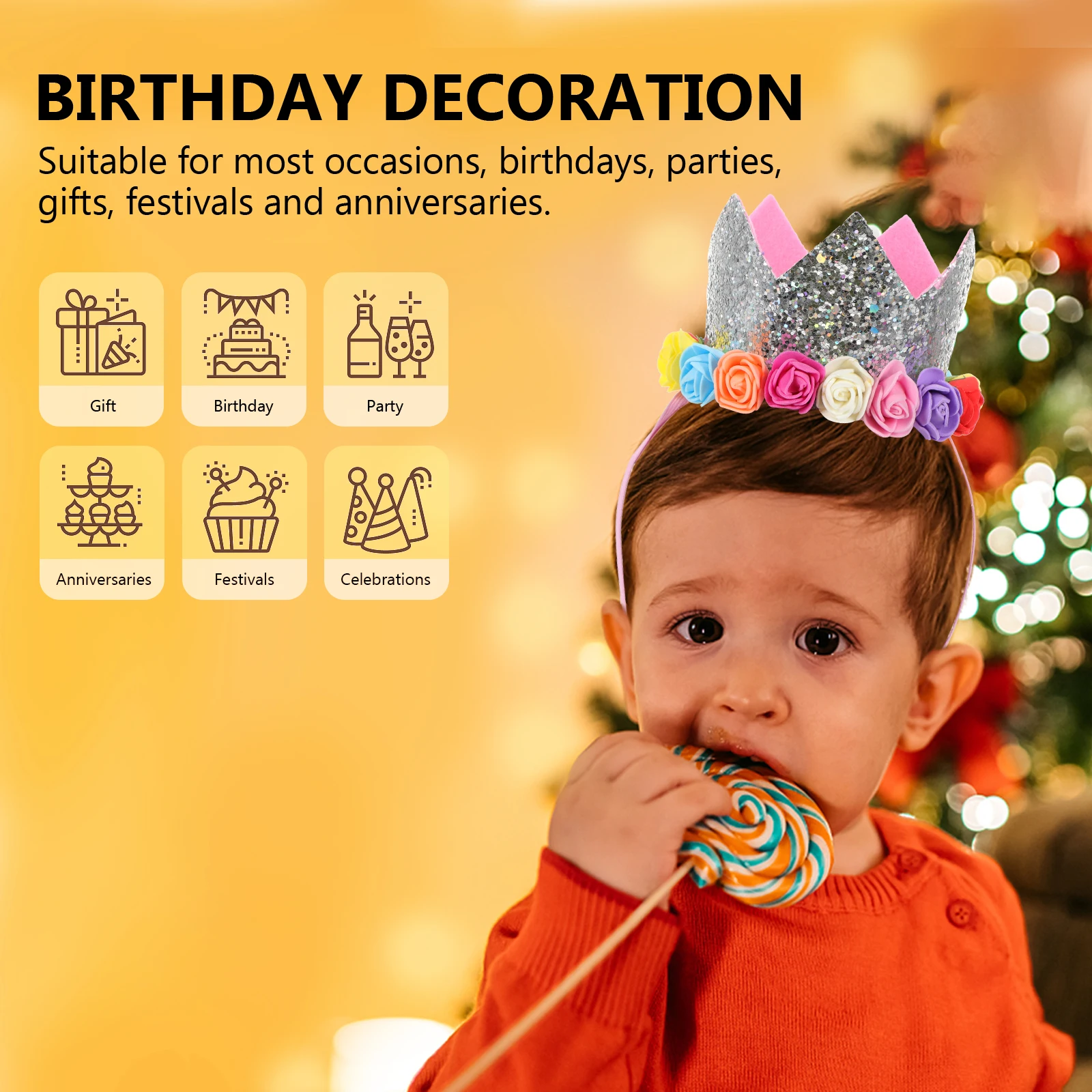 

Glitter Birthday Hat Simulated Flower Party Hats Birthday Cap for Kids Creative Number Design Light Compact
