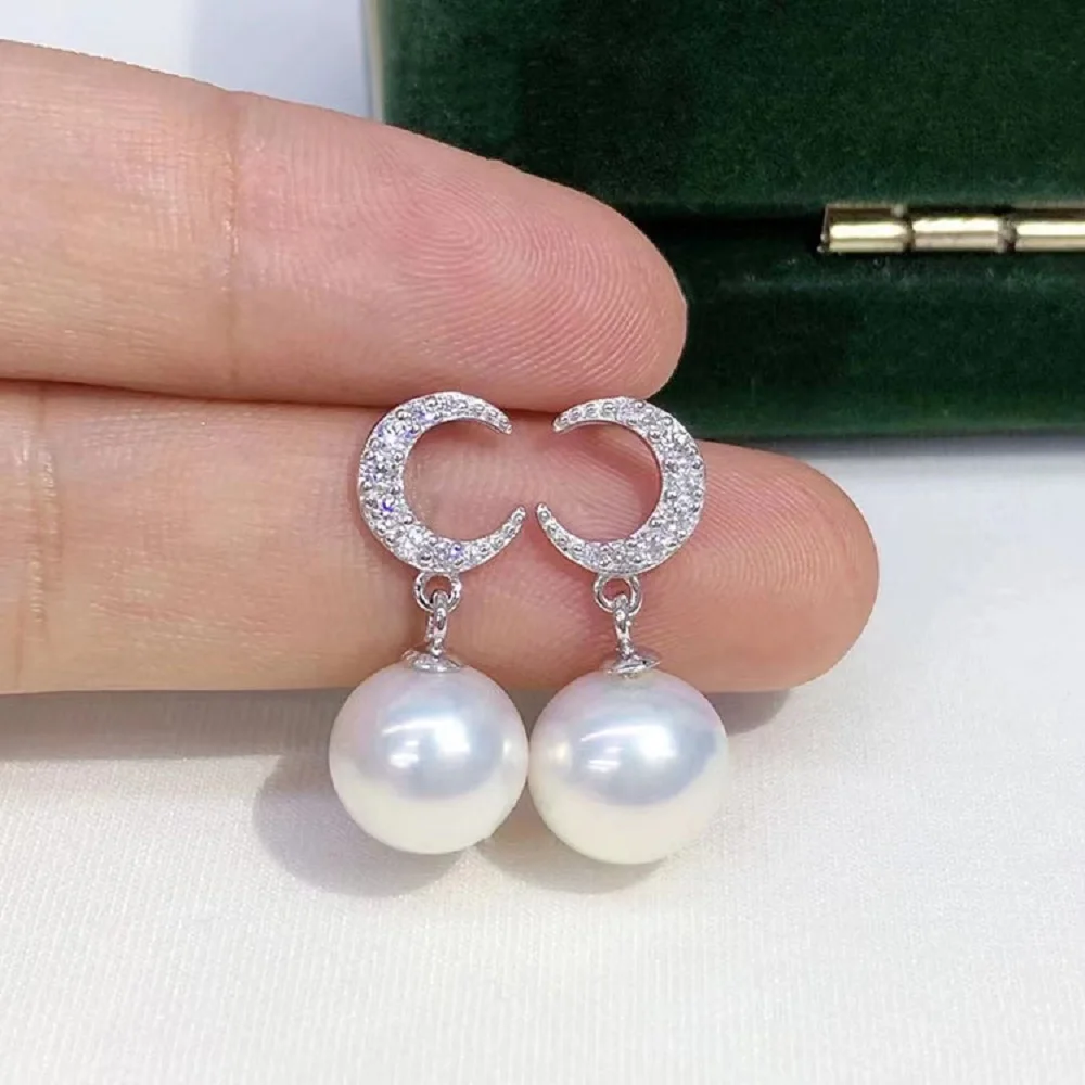 

New Product Design AAAA 8-9mm Natural Round White Pearl Earrings 925s