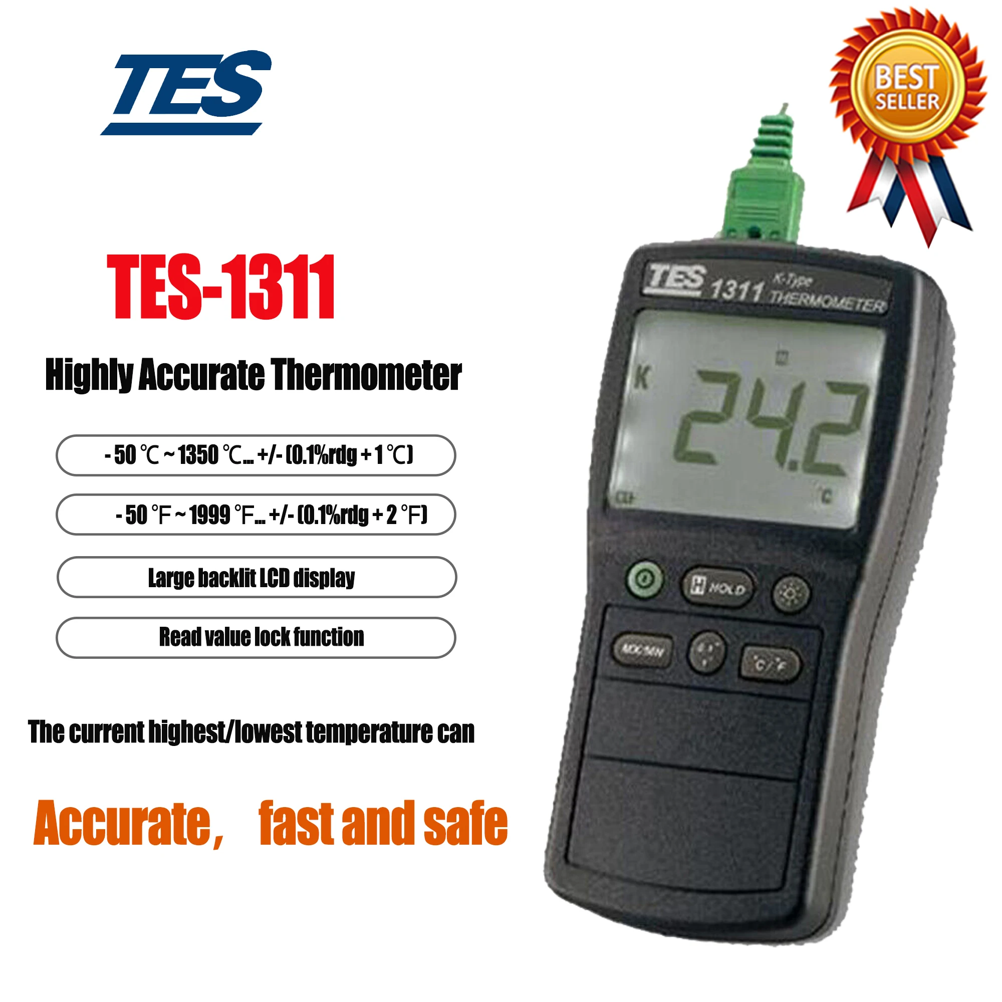 

TES-1311A Thermometer Highly Accurate Thermometer With Thermocouple K Type ,Single Channel Input ,Memory and Read Funtion.