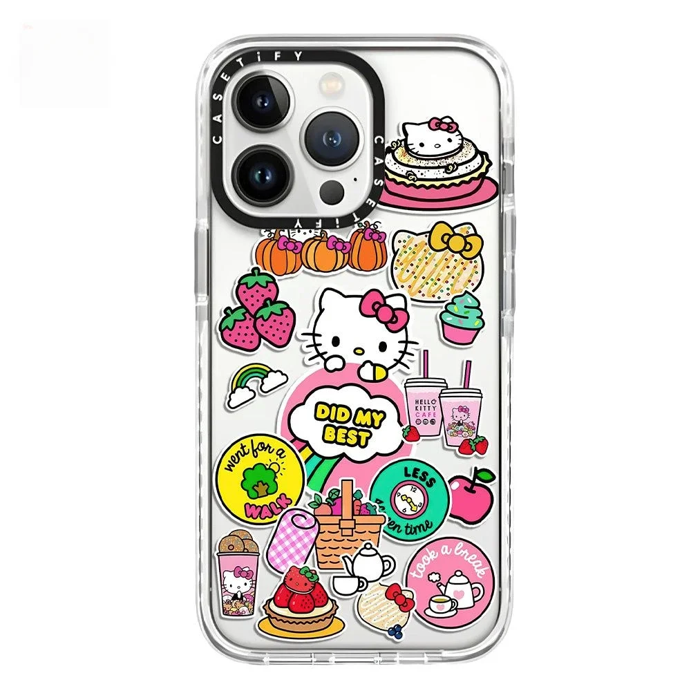 Sanrio Hello Kitty Afternoon Tea Iphone Case Cute Sticker All-Inclusive Soft Protection Case for IPhone16 15 14 13 12 Promax